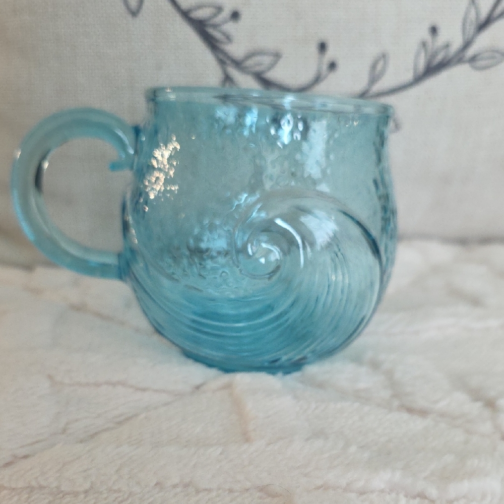 Blue Textured Glass Mug With Ornament